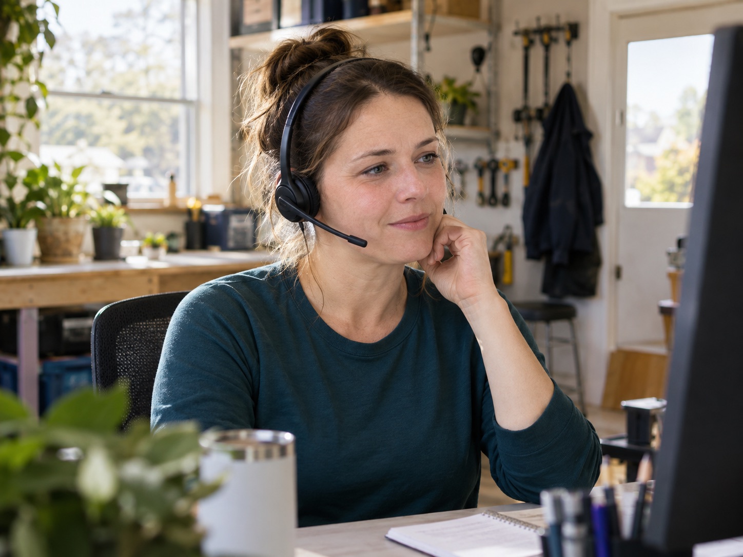 A team member listening to a customer at a workshop office