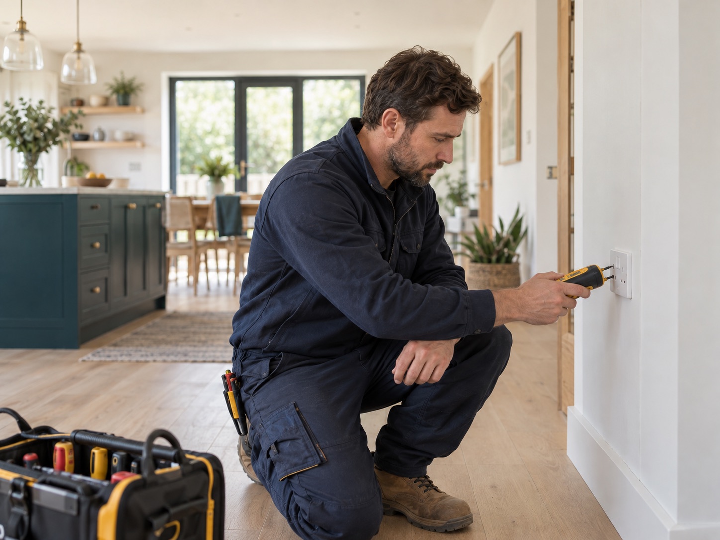 Electrical professional working at a residential service visit