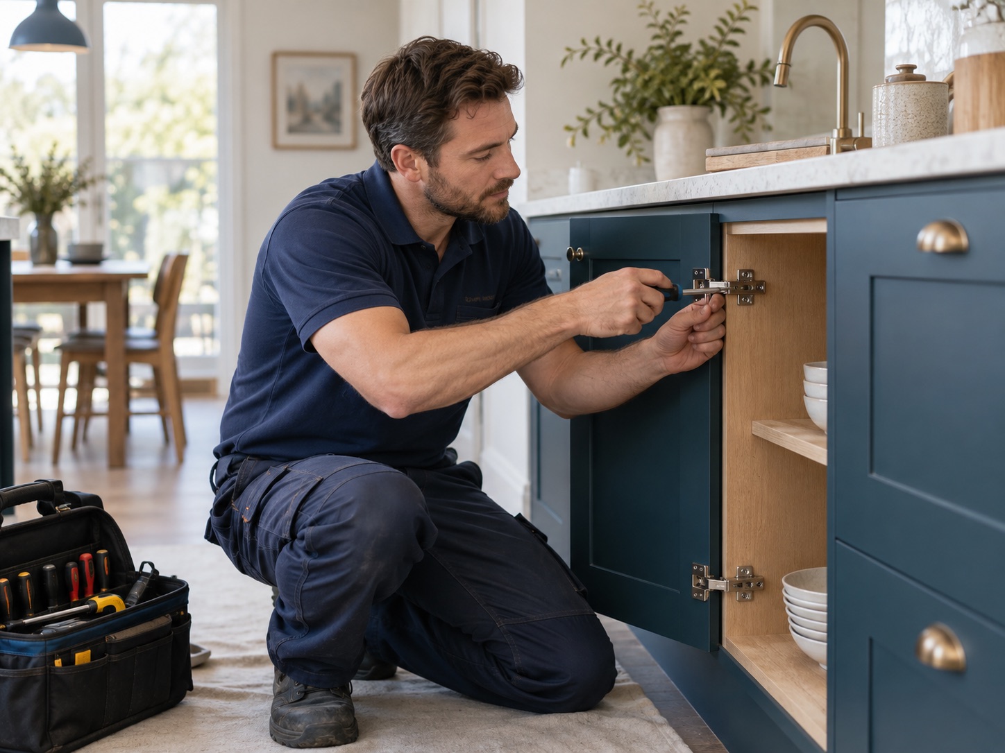 Handyman professional working at a residential service visit