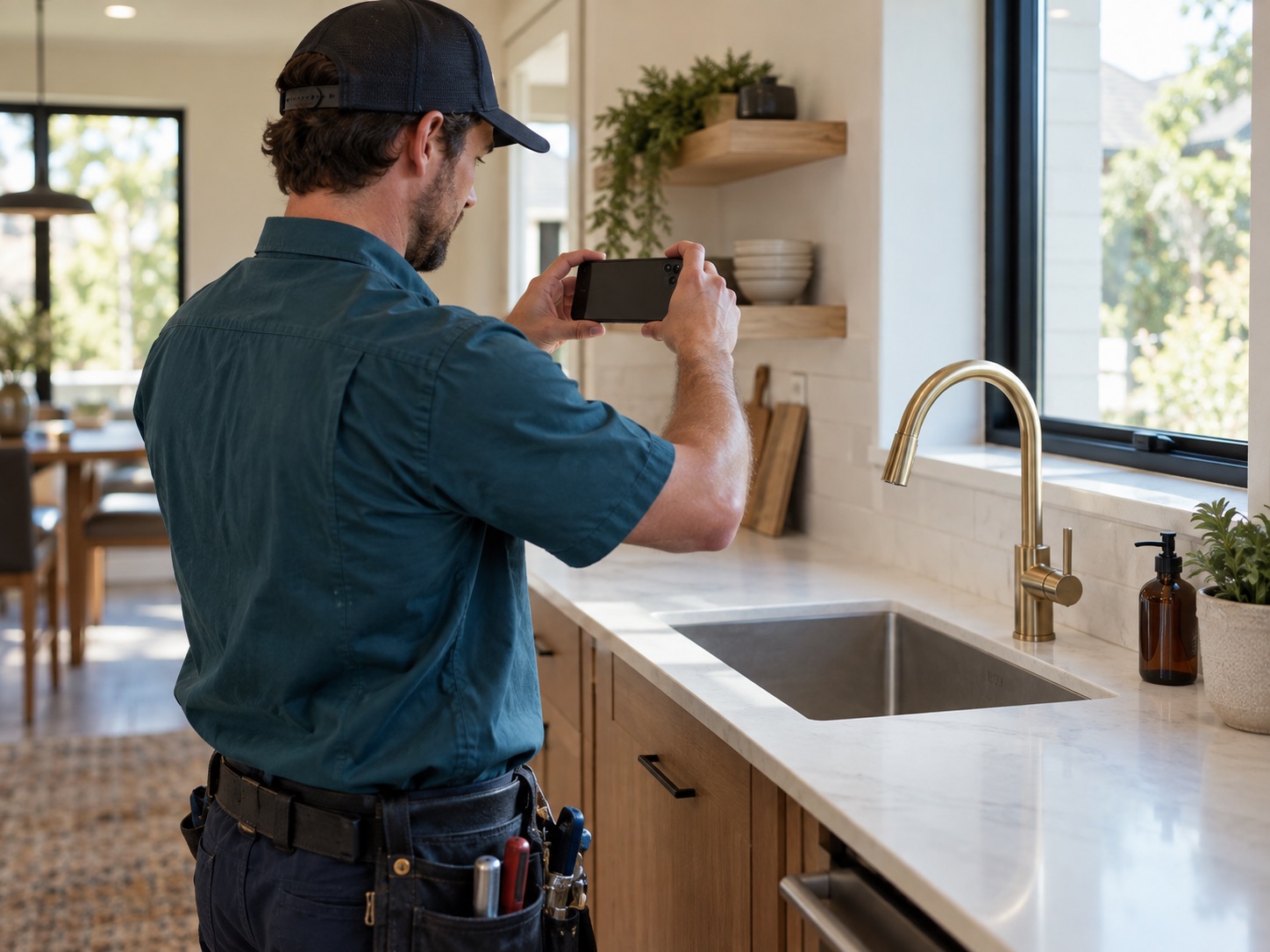 A professional photographing a finished kitchen faucet