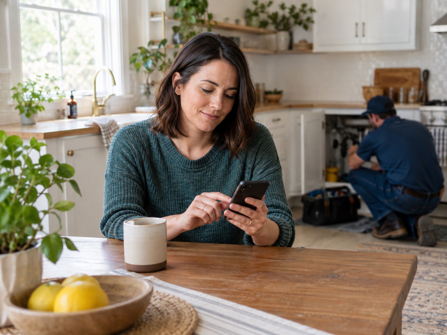 A homeowner arranging a service visit on a smartphone