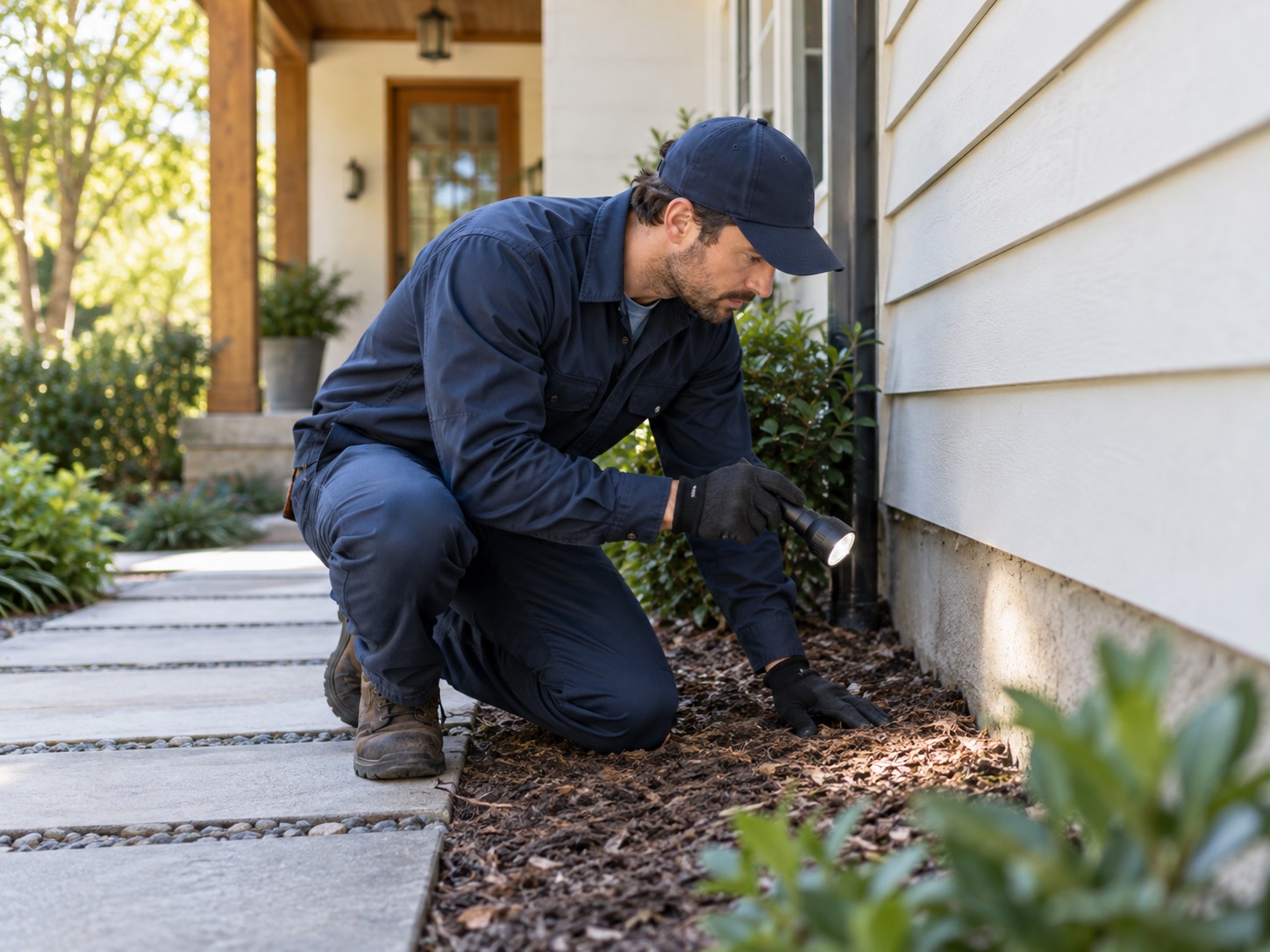 Pest Control professional working at a residential service visit